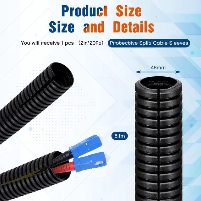Alt view image 2 of 7 - 2 Inch x 20 ft Split Wire Loom Tubing Protector Plastic Electric Wire Covers Flexible Conduit Hose Protector Automotive Cable Insulation Sleeves