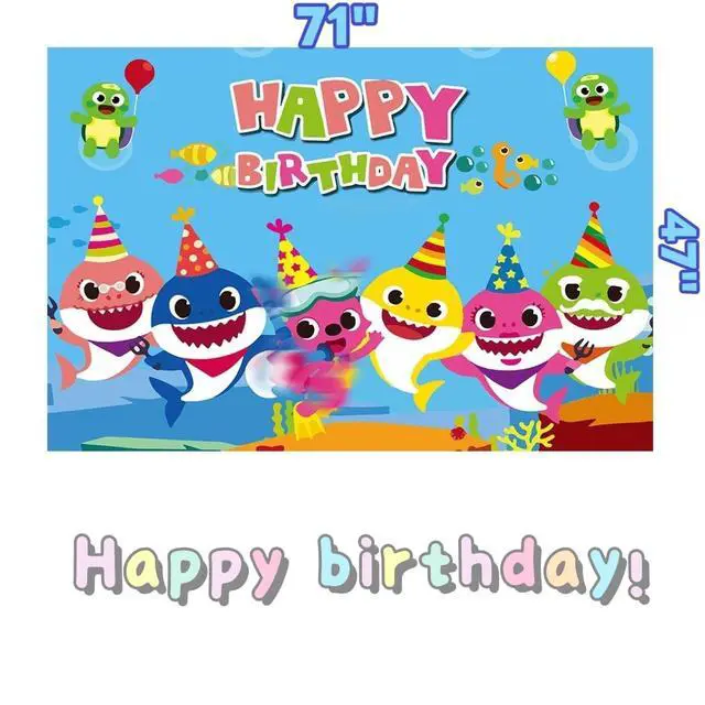 Alt view image 2 of 5 - Baby Birthday Party Shark Background (71 inches * 47 inches), Blue Cartoon Ocean Photo Background for Baby Gifting Party Decoration, Shark Decorations and Party Supplies (Blue)