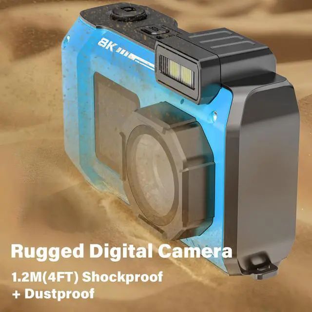 Alt view image 3 of 6 - 8K Underwater Camera, 33FT 70MP Waterproof Camera for Snorkeling Rugged Dustproof Shockproof Dual-Screen Selfie 2500mAh Battery, Autofocus Point-and-Shoot Digital Camera