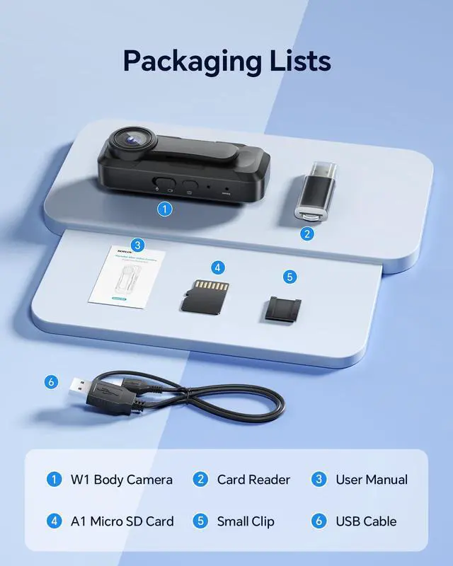 Alt view image 7 of 7 - W1 1080P 128GB Body Camera, Wearable Camera Support 90 Minutes with Loop Recording, Easy to Use and Take for Traveling, Walking, Law Enforcement and Outdoors Activities