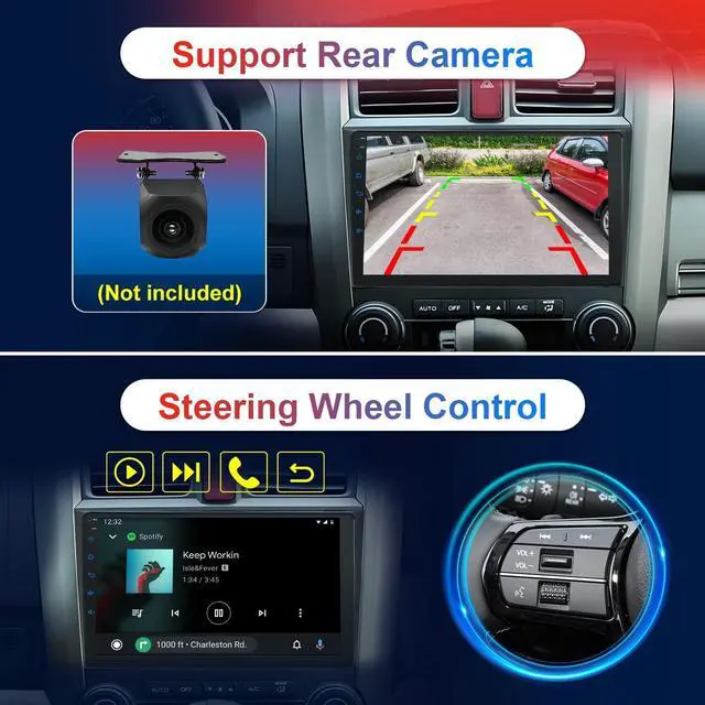 Alt view image 7 of 7 - Car Stereo Radio for Honda CRV 2007-2011, 9" Touch Screen Car Radio with Wireless Carplay/Android Auto with WiFi GPS Navigation, Bluetooth, SWC/FM Radio