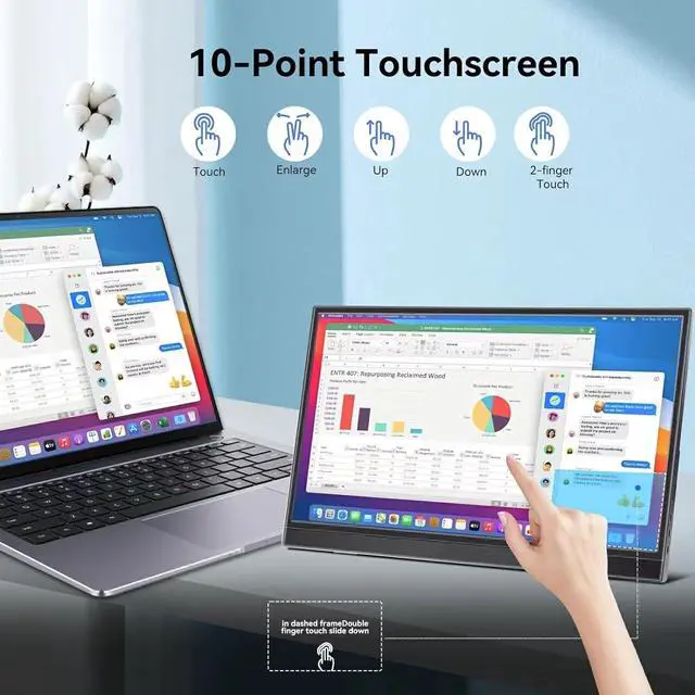 Alt view image 3 of 7 - 14" Portable Touchscreen Monitor, 1920 x 1200 IPS/HDR Ultra-Slim Travel Display with VESA Mount & Smart Cover, Kickstand & Speakers, HDMI USB-C External Monitor for Laptop, PC,Phone, Tablet, PS4/5