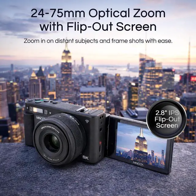 Alt view image 3 of 5 - MNZ3X 72MP 5K Digital Camera, w/24-75mm Optical Zoom Lens (Black) | Capture sharp HD video with an easy-to-use touchscreen and versatile zoom for everyday recording