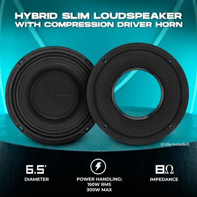 Alt view image 2 of 7 - PRO-HY6MSL 6.5" Shallow Hybrid Mid-Range Car Audio Loudspeaker with Built-in Driver and Grill Included 300W Max 150W RMS 8 Ohms (1 Speaker)
