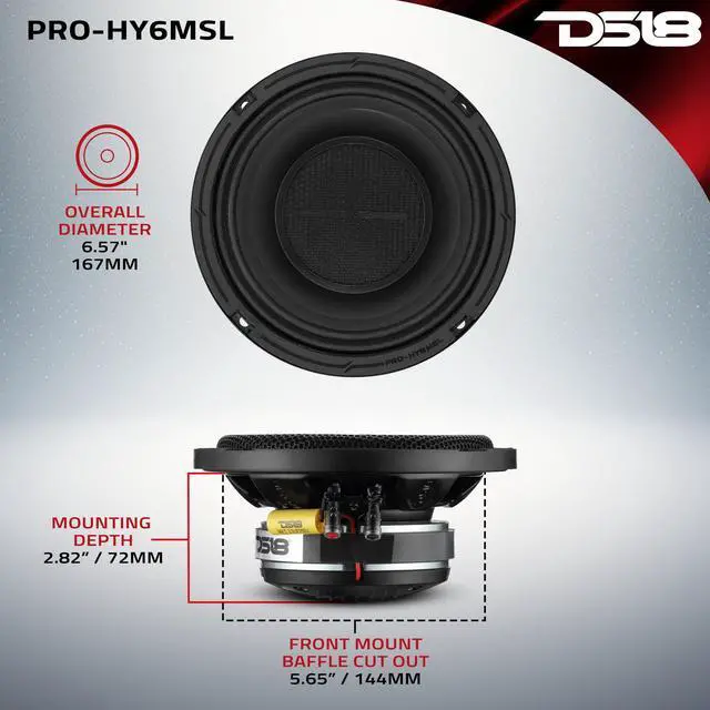 Alt view image 6 of 7 - PRO-HY6MSL 6.5" Shallow Hybrid Mid-Range Car Audio Loudspeaker with Built-in Driver and Grill Included 300W Max 150W RMS 8 Ohms (1 Speaker)