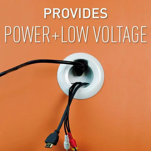 Alt view image 3 of 7 - Legrand In-Wall TV Power and Cable Grommet Kit White 1 Pack | Cord Hider, In Wall, Safe Power to TV, No Rewiring, Code Compliant Cable Management Kit, Power and Low Voltage, Easy Install