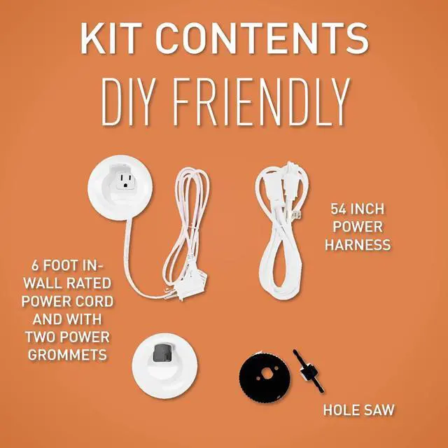 Alt view image 5 of 7 - Legrand In-Wall TV Power and Cable Grommet Kit White 1 Pack | Cord Hider, In Wall, Safe Power to TV, No Rewiring, Code Compliant Cable Management Kit, Power and Low Voltage, Easy Install