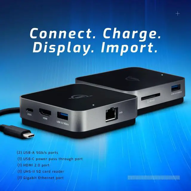Alt view image 2 of 6 - USB-C Travel Dock E 6-Port 100W - HDMI 4K Gigabit Ethernet | 6 ports: 2x USB-A, HDMI 4K, SD card 312MB/s, 1GbE, USB-C 100W - Bus powered - Mac, PC, iPad, Chromebook - Integrated cable