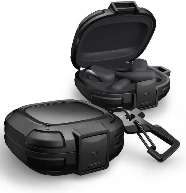 Main image of for Shokz OpenFit 2 Case with Drop-Proof Lock, Shockproof Rugged Bumper Cases Protective Cover with Carabiner & Keyring & Cleaner Kit for Shokz OpenFit 2 (2025) Black