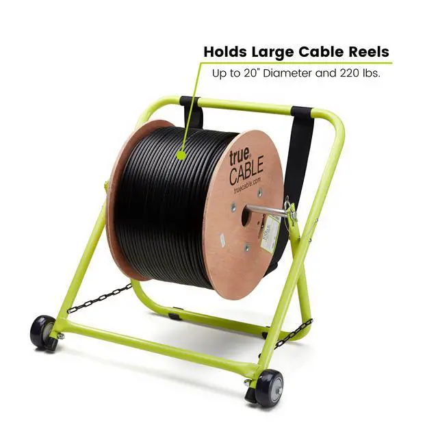 Alt view image 2 of 7 - trueCABLE Wire and Cable Caddy with Wheels and Pull Strap, Industrial Grade Steel Wire Dispenser, Holds Cable Reels Up to 20" Diameter and 100 lb Capacity