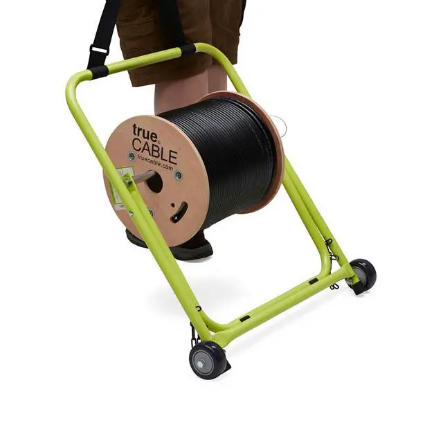 Alt view image 4 of 7 - trueCABLE Wire and Cable Caddy with Wheels and Pull Strap, Industrial Grade Steel Wire Dispenser, Holds Cable Reels Up to 20" Diameter and 100 lb Capacity