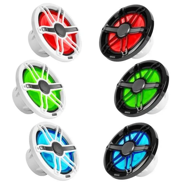 Alt view image 2 of 7 - ® Premium 8" Coaxial Speakers (Pair) (White and Black Grilles Included) | 2-Way Marine Speakers, 750W Max, 250W RMS, 1 Silk Dome Tweeters, with RGB LED Lighting for Boats/UTV/ATV/SxS/Powersports