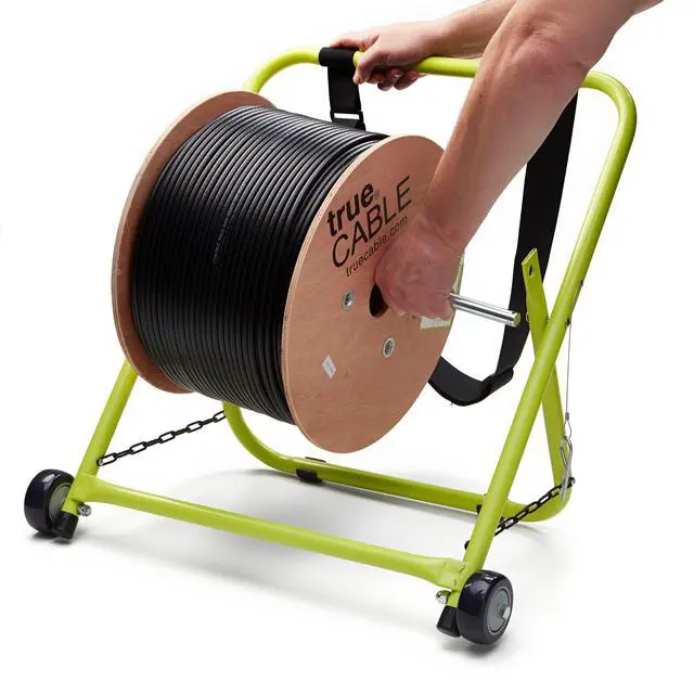 Alt view image 6 of 7 - trueCABLE Wire and Cable Caddy with Wheels and Pull Strap, Industrial Grade Steel Wire Dispenser, Holds Cable Reels Up to 20" Diameter and 100 lb Capacity