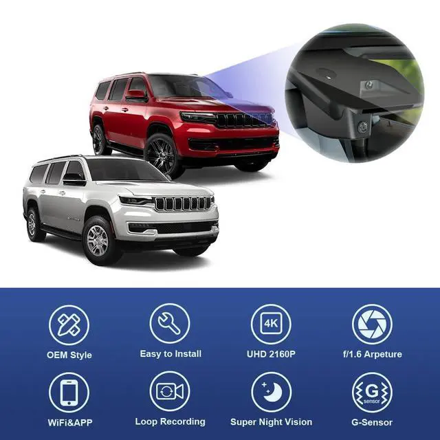 Alt view image 3 of 6 - 4K Dash Cam Suitable for Jeep Wagoneer 2022-2026 & Grand Wagoneer L S (HD2-D4150), Integrated OEM Look, UHD 2160P Video, Built-in WiFi & APP, Loop Recording, G-Sensor, Plug & Play, 64GB Card