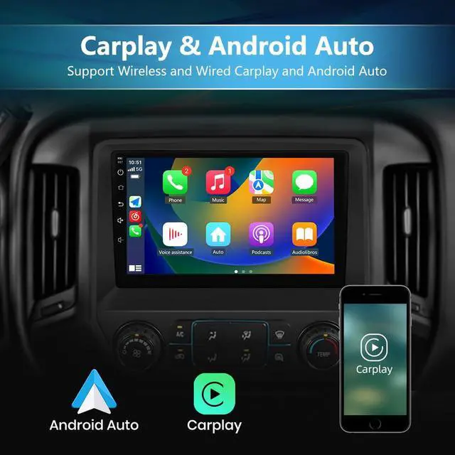 Alt view image 4 of 7 - Car Radio Stereo for Chevy Silverado GMC Sierra 2014-2018 with CarPlay | 2014-2018 (Without Bo-seSystem) 10 Inch Touch Screen Support Carplay Android Auto