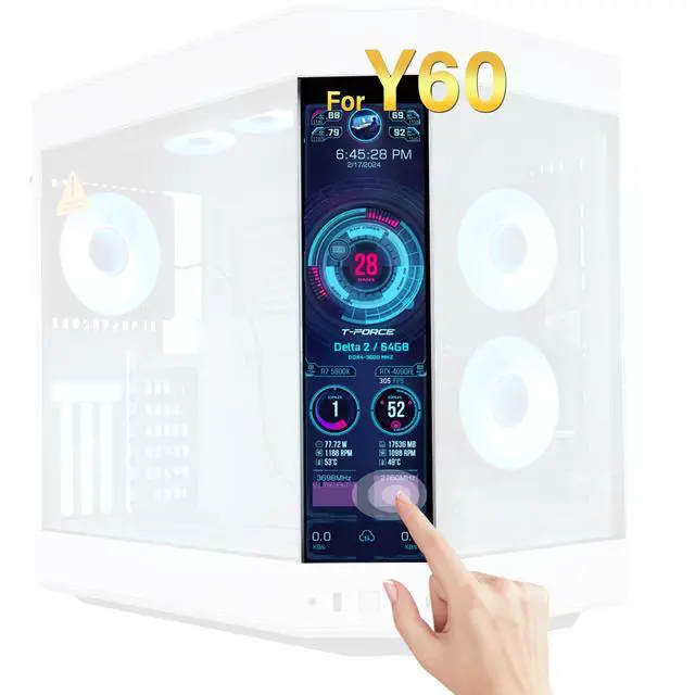 Alt view image 7 of 7 - 12.6 Inch IPS LCD Touch Screen Monitor FHD 1920x515 Display, Fit for Hyte Y60 PC Case CPU GPU Secondary Monitor Panel, Built-in Dual Speakers, Plug & Play,with up to 10-Points of Multi-Touch