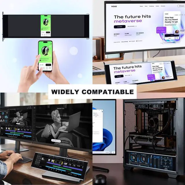 Alt view image 6 of 7 - 12.6 Inch IPS LCD Touch Screen Monitor FHD 1920x515 Display, Fit for Hyte Y60 PC Case CPU GPU Secondary Monitor Panel, Built-in Dual Speakers, Plug & Play,with up to 10-Points of Multi-Touch