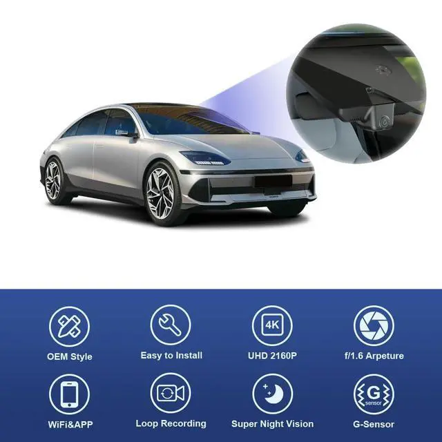 Alt view image 4 of 6 - 4K Dash Cam Compatible with Hyundai IONIQ 6 2023 2024 2025 Limited SEL (Has Auto-Dimming), OEM Style, 2160P UHD Video, Built-in WiFi & APP, Loop Recording, G-Sensor, Easy to Install, 64GB Card