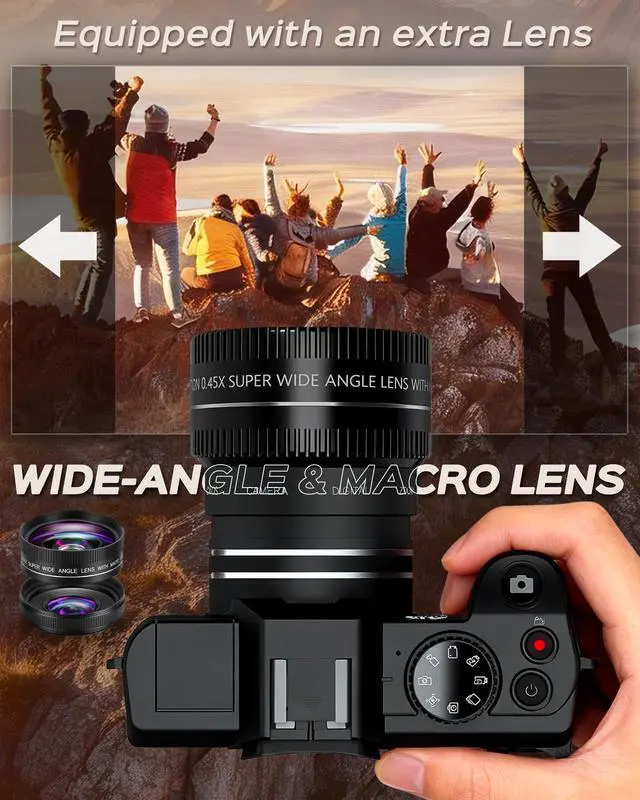 Alt view image 3 of 7 - 5K Digital Camera for Photography with Wide Angle & Macro Lens | Flip Screen, Wireless WiFi Connection, Beginners Camera with Microphone, 32GB MicroSD Card, Card Reader, 2 Batteries, Charger
