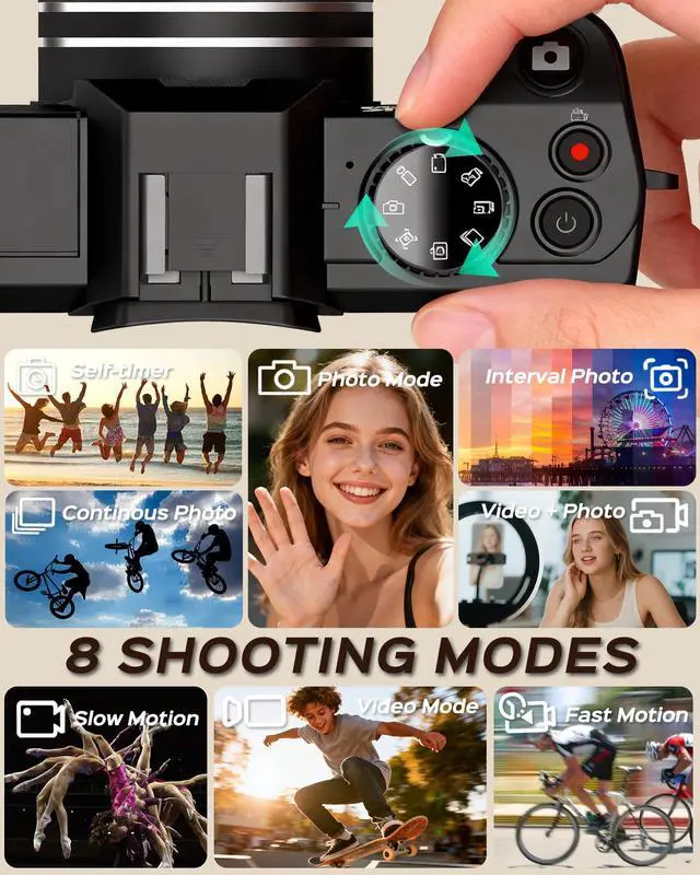 Alt view image 6 of 7 - 5K Digital Camera for Photography with Wide Angle & Macro Lens | Flip Screen, Wireless WiFi Connection, Beginners Camera with Microphone, 32GB MicroSD Card, Card Reader, 2 Batteries, Charger
