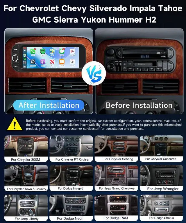 Alt view image 2 of 7 - Radio for Dodge Ram 1500/2500/3500 2002-2006,Jeep Grand Cherokee 1999-2004 | Jeep Wrangler 2003-2006 Wireless CarPlay Android Auto 5G WiFi 6.86 IPS Touch Screen Android Car Stereo
