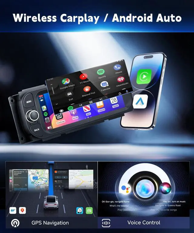 Alt view image 3 of 7 - Radio for Dodge Ram 1500/2500/3500 2002-2006,Jeep Grand Cherokee 1999-2004 | Jeep Wrangler 2003-2006 Wireless CarPlay Android Auto 5G WiFi 6.86 IPS Touch Screen Android Car Stereo