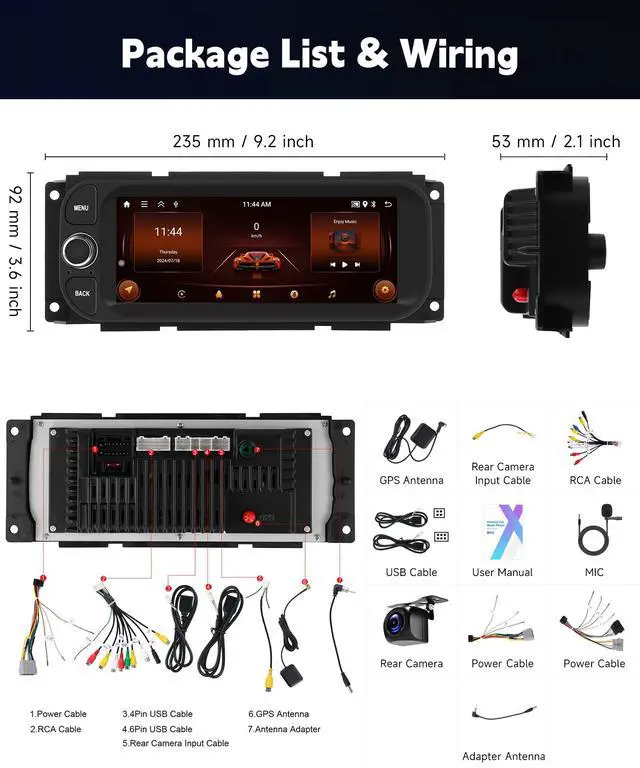 Alt view image 6 of 7 - Radio for Dodge Ram 1500/2500/3500 2002-2006,Jeep Grand Cherokee 1999-2004 | Jeep Wrangler 2003-2006 Wireless CarPlay Android Auto 5G WiFi 6.86 IPS Touch Screen Android Car Stereo