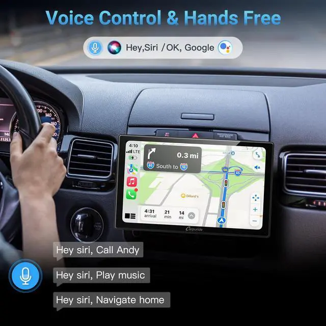 Alt view image 4 of 7 - YT09S IPS Double Din Car Stereo Radio Screen for Apple CarPlay and Android Auto, 9" Double Din Radio with Backup Cam, Siri, SWC, FM/AM, Mirror Link, Navigation, SD Card & USB Playback