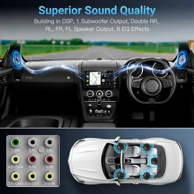 Alt view image 5 of 7 - YT09S IPS Double Din Car Stereo Radio Screen for Apple CarPlay and Android Auto, 9" Double Din Radio with Backup Cam, Siri, SWC, FM/AM, Mirror Link, Navigation, SD Card & USB Playback