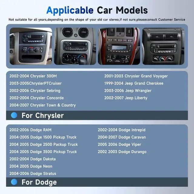 Alt view image 7 of 7 - Radio for Dodge Ram 1500/2500/3500 2002-2006,Jeep Grand Cherokee 1999-2004 | Jeep Wrangler 2003-2006 Wireless CarPlay Android Auto 5G WiFi 6.86 IPS Touch Screen Android Car Stereo