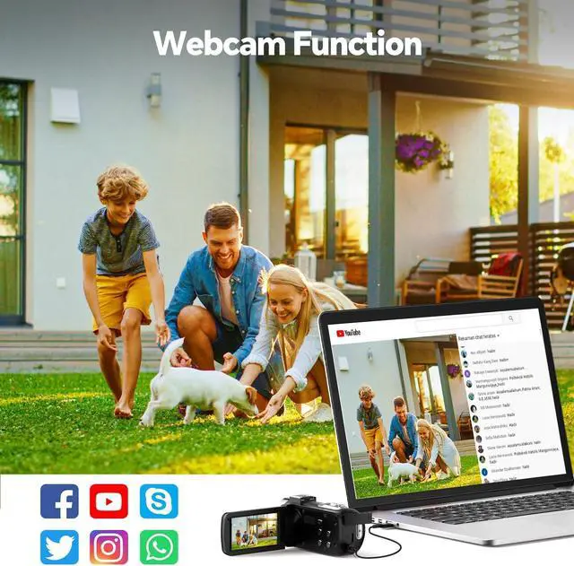 Alt view image 2 of 2 - Camcorder Video Camera 4K Digital Camera for Vlogging 42MP 3 270° Rotation Screen 18X Digital Zoom Cam Corder for YouTube with 2 Batteries, 32GB SD Card, Remote Control