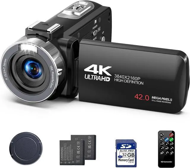 Main image of Camcorder Video Camera 4K Digital Camera for Vlogging 42MP 3 270° Rotation Screen 18X Digital Zoom Cam Corder for YouTube with 2 Batteries, 32GB SD Card, Remote Control