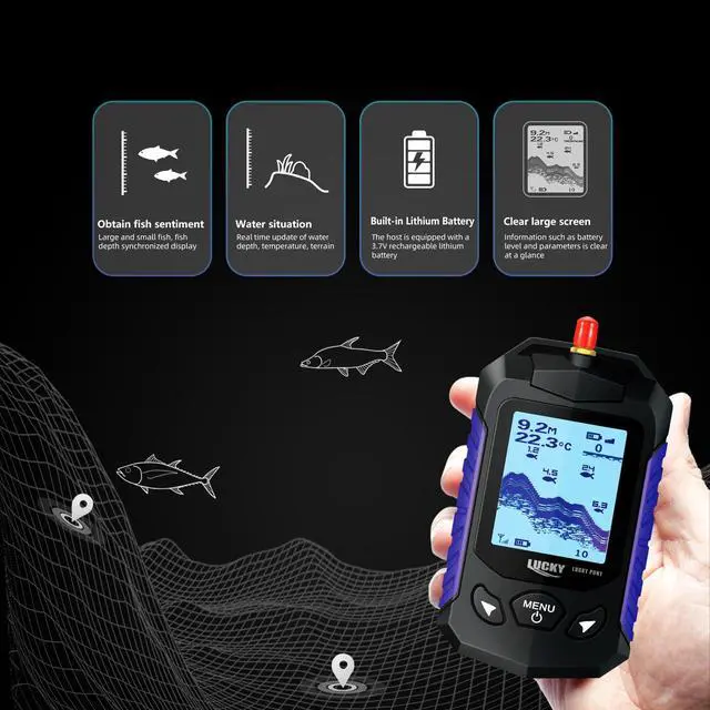 Alt view image 3 of 7 - Handheld Portable Fish Depth Finders Castable Kayak Sonar Fish Finder Compact Wireless Boat Fishfinder Lightweight for Shore Lake Ice Fishing FF168-WLA