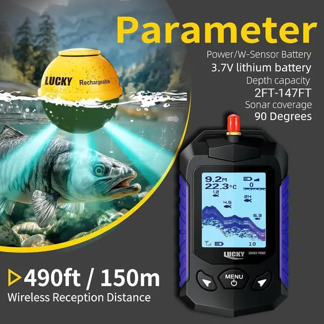 Alt view image 2 of 7 - Handheld Portable Fish Depth Finders Castable Kayak Sonar Fish Finder Compact Wireless Boat Fishfinder Lightweight for Shore Lake Ice Fishing FF168-WLA
