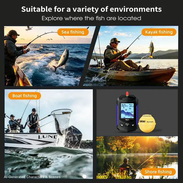 Alt view image 7 of 7 - Handheld Portable Fish Depth Finders Castable Kayak Sonar Fish Finder Compact Wireless Boat Fishfinder Lightweight for Shore Lake Ice Fishing FF168-WLA