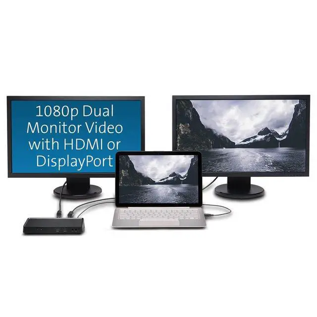 Alt view image 4 of 6 - USB 3.0 Dual Display Docking Station (K33997WW) Black | 4 USB 3.0 + 2 USB 2.0 ports, DP & HDMI dual 2K@60Hz, GbE, powers accessories only (not laptop), Mac requires USB-C adapter