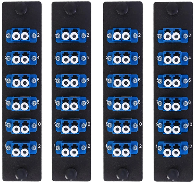 Main image of 4 Pack Fiber Patch Panel Enclosure - 6 Duplex LC Adapters, 12 Fiber Optic Ports, LGX Compatible, LC UPC Blue, Single Mode and Multimode Compatible for 1.25G/10GB OS1-2/OM1-3 Networks