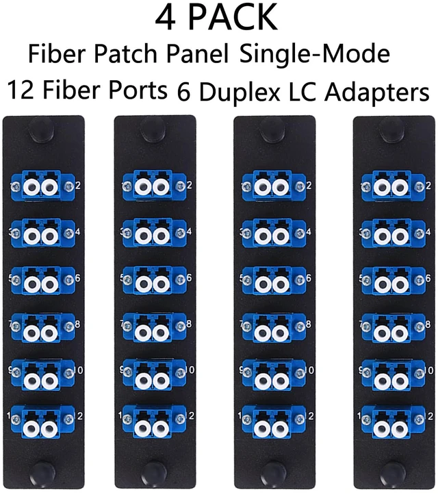 Alt view image 2 of 7 - 4 Pack Fiber Patch Panel Enclosure - 6 Duplex LC Adapters, 12 Fiber Optic Ports, LGX Compatible, LC UPC Blue, Single Mode and Multimode Compatible for 1.25G/10GB OS1-2/OM1-3 Networks