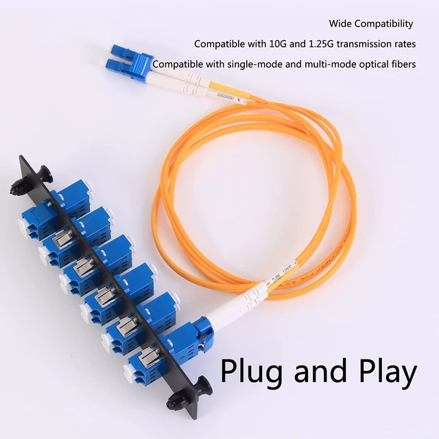 Alt view image 6 of 7 - 4 Pack Fiber Patch Panel Enclosure - 6 Duplex LC Adapters, 12 Fiber Optic Ports, LGX Compatible, LC UPC Blue, Single Mode and Multimode Compatible for 1.25G/10GB OS1-2/OM1-3 Networks