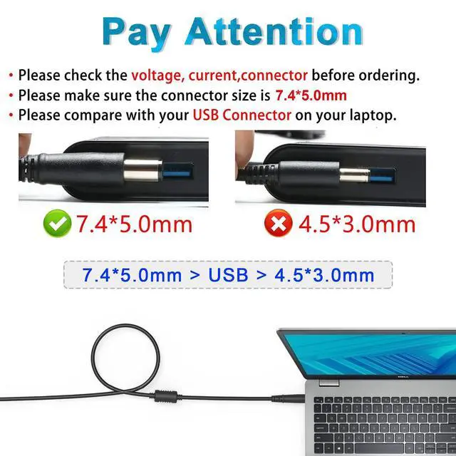 Alt view image 2 of 6 - 19.5V 4.62A 90W AC Adapter Laptop Charger for Dell PA-1900-02D PA-10 LA90PM111 LA65NM130,Inspiron N7010 N7110 N5010,XPS L502x,Latitude E6430 E6420 E6320 E6400 E7240 E5530 E6440 E6540 E7440 E5430 E6510