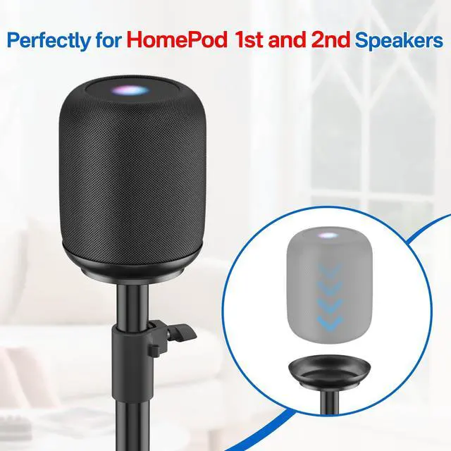 Alt view image 2 of 6 - Height Adjustable Speaker Stand for Homepod 1 and Homepod 2 Stand Built-in Cable Management - Heavy-Duty Floor Speaker Stands for HomePod 1st and 2nd Generation Speakers Easy to Install, Black