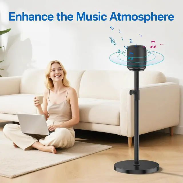 Alt view image 6 of 6 - Height Adjustable Speaker Stand for Homepod 1 and Homepod 2 Stand Built-in Cable Management - Heavy-Duty Floor Speaker Stands for HomePod 1st and 2nd Generation Speakers Easy to Install, Black