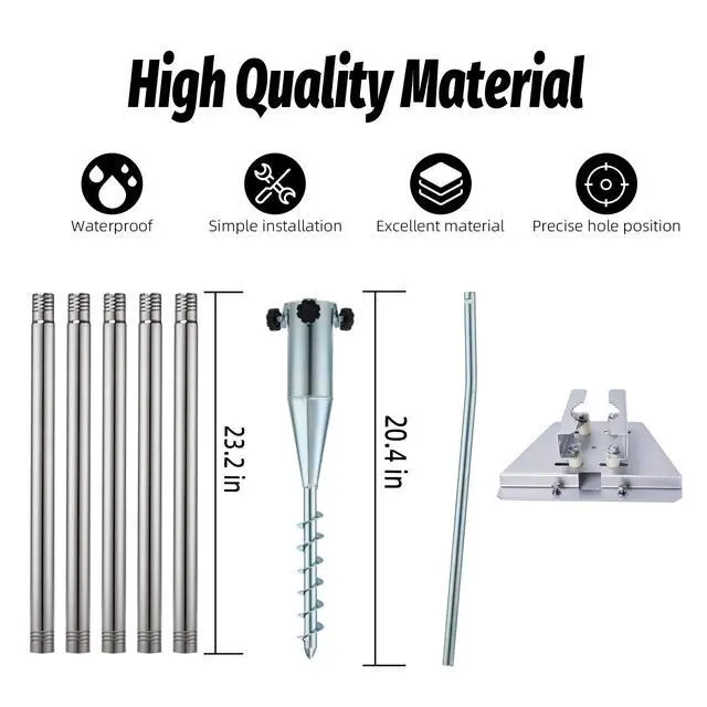 Alt view image 3 of 6 - Standard Starlink 4/4X Pole Mount, 10Ft Gen 3/4 Ground Pole Mount Kit | 1.5" stainless steel pole, 5 threaded sections, 20.4" no-dig spiral anchor, pipe adapter, driving rod, portable, adjustable