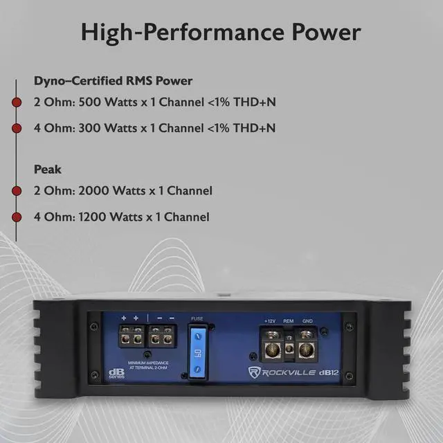 Alt view image 5 of 7 - dB12 2000 Watt Peak/500w RMS Mono 2 Ohm Amplifier Car Amp, Bass Knob | Bass Knob, MOSFET Power Supply, Subsonic Filter, Low Pass Crossover, Bass EQ, Phase Control, Soft Start
