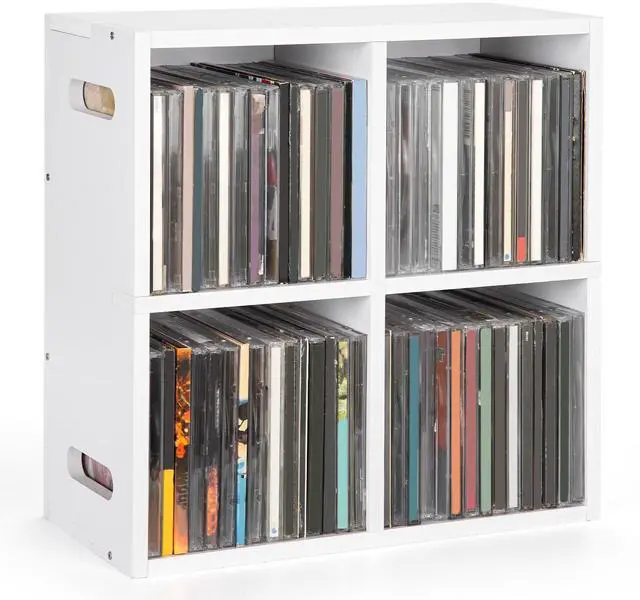 Main image of CD Holder Rack, Store up to 56 CDs Cases | Stackable & Wall Mountable CD Storage Display Shelf, CD Organizer Tower for Home Office, Ideal for Music Enthusiasts - White
