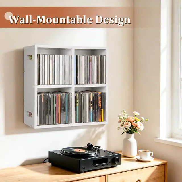 Alt view image 3 of 7 - CD Holder Rack, Store up to 56 CDs Cases | Stackable & Wall Mountable CD Storage Display Shelf, CD Organizer Tower for Home Office, Ideal for Music Enthusiasts - White