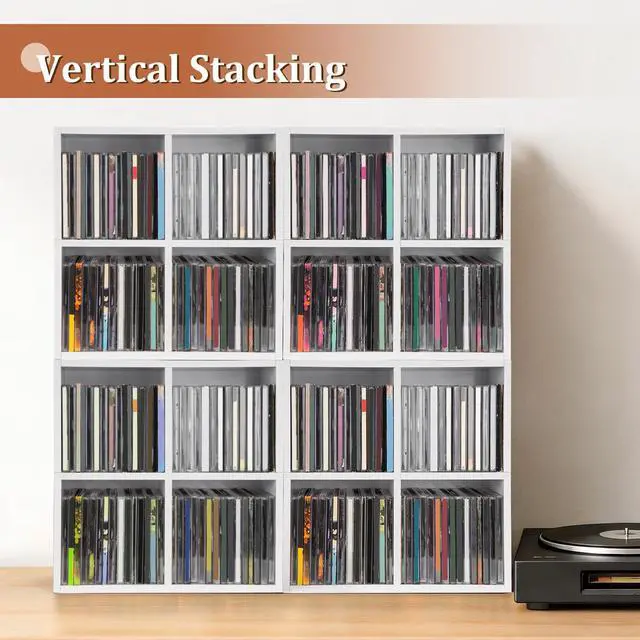 Alt view image 4 of 7 - CD Holder Rack, Store up to 56 CDs Cases | Stackable & Wall Mountable CD Storage Display Shelf, CD Organizer Tower for Home Office, Ideal for Music Enthusiasts - White