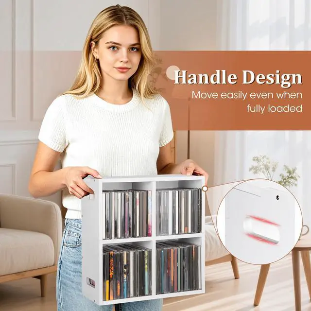 Alt view image 6 of 7 - CD Holder Rack, Store up to 56 CDs Cases | Stackable & Wall Mountable CD Storage Display Shelf, CD Organizer Tower for Home Office, Ideal for Music Enthusiasts - White