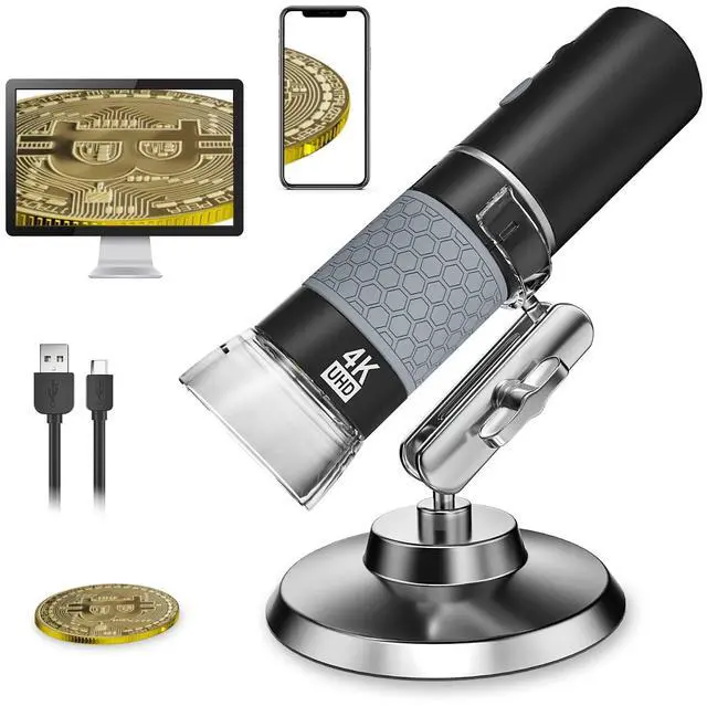 Main image of 4K 3840x2160P Wireless Digital Microscope, Handheld HD USB Inspection Camera Endoscope 50x-1000x Magnification, Compatible with iPhone iPad Android Phone Tablet Windows Mac (with Stand)