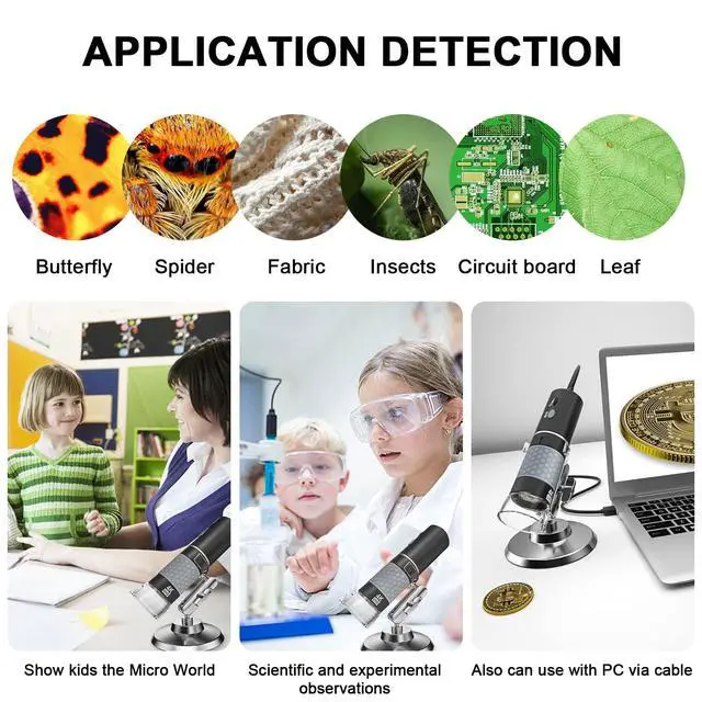Alt view image 4 of 6 - 4K 3840x2160P Wireless Digital Microscope, Handheld HD USB Inspection Camera Endoscope 50x-1000x Magnification, Compatible with iPhone iPad Android Phone Tablet Windows Mac (with Stand)